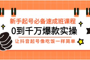 新手起号必备速成班课程：0到千万爆款实操，让抖音起号像吃饭一样简单