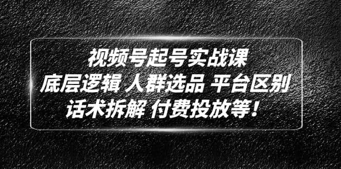 视频号起号实战课：底层逻辑 人群选品 平台区别 话术拆解 付费投放等