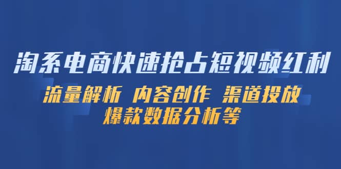 淘系电商快速抢占短视频红利：流量解析 内容创作 渠道投放 爆款数据分析等