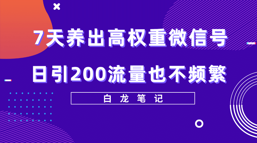 7天养出高权重微信号，日引200流量也不频繁，方法价值3680元