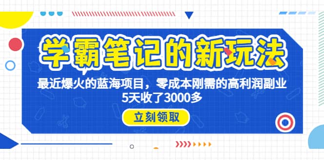 暮沉：最近很火的蓝海项目，学霸笔记项目，零成本刚需，卖高考学习资料（赠资料）