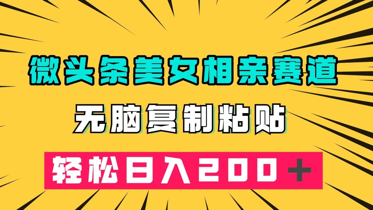 微头条冷门美女相亲赛道：简单无脑复制粘贴，高效收益，轻松日入200＋—暮沉资源站