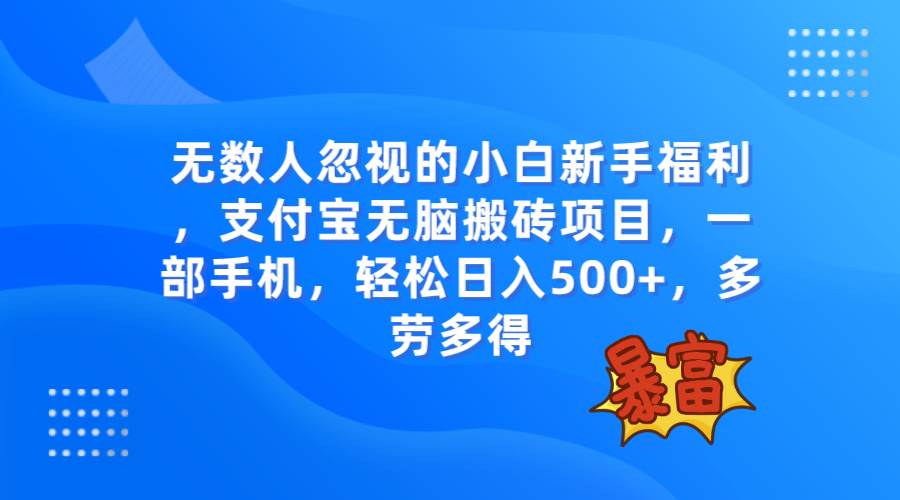 支付宝无脑搬砖项目：一部手机日入500，简单任务，快速审核，无数人忽视的赚钱机会