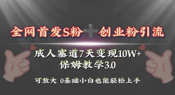 全网首发s粉加创业粉引流变现，成人用品赛道7天变现10w 保姆教学3.0