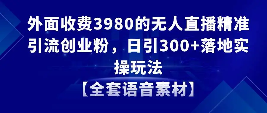 暮沉资源站：无人直播精准引流创业粉，日引300 落地实操玩法【全套语音素材】