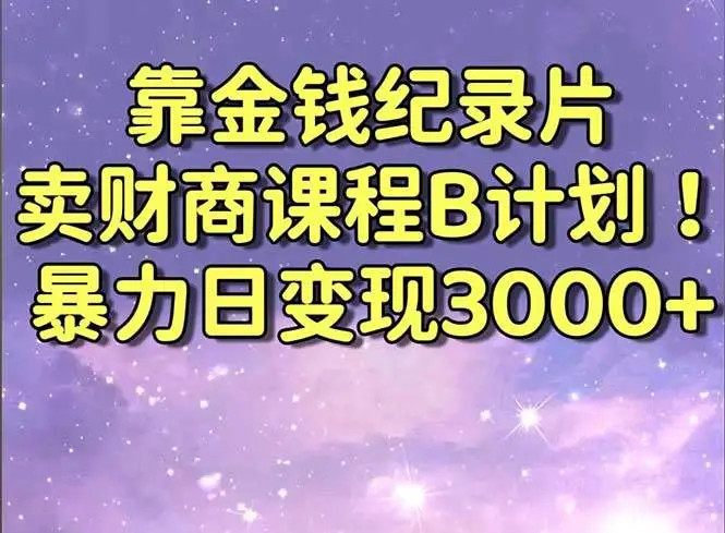 暮沉网创：靠金钱纪录片卖财商课程B计划！暴力日变现3000+，喂饭式干货教程！