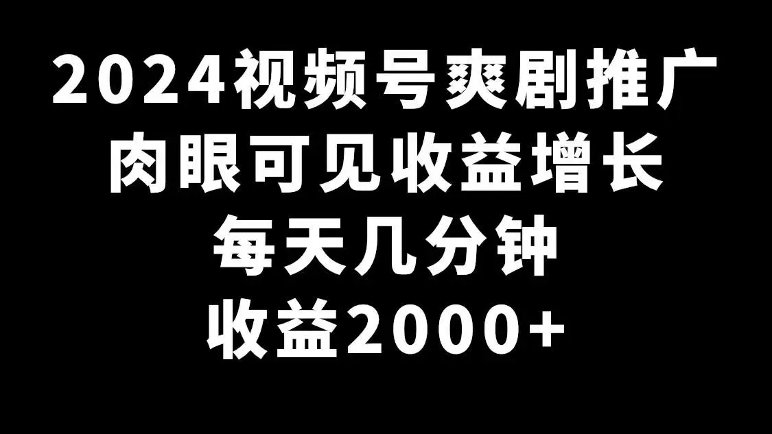 视频号短剧推广：爽剧赚钱秘籍，日赚2000+技巧，新平台机遇，视频号推广大市场