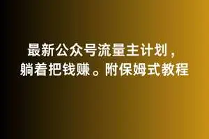 2024最新赚钱项目：公众号流量主教程，兼职副业躺着赚钱