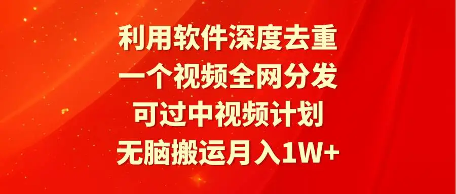 深度去重软件，轻松过中视频伙伴计划教程，无脑搬运视频，月入1W+全网分发技巧