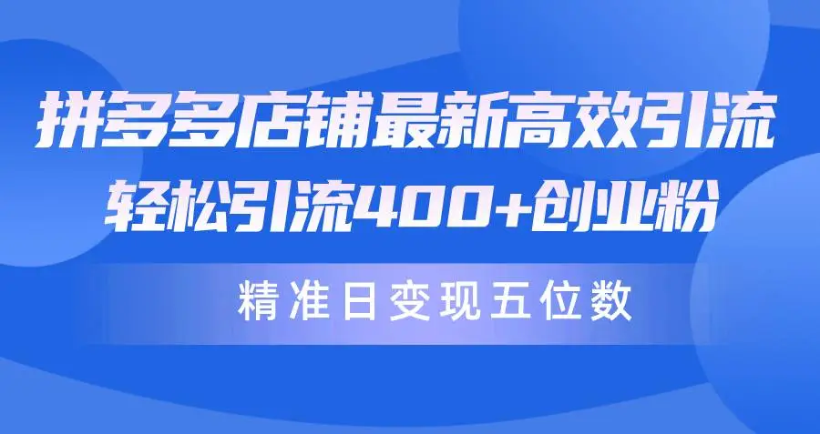 高效拼多多店铺引流教程：日引400+创业粉赚五位数