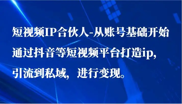 短视频IP合伙人打造课程与变现全攻略：月入10万实操教程，抖音账号养成与爆款文案制作