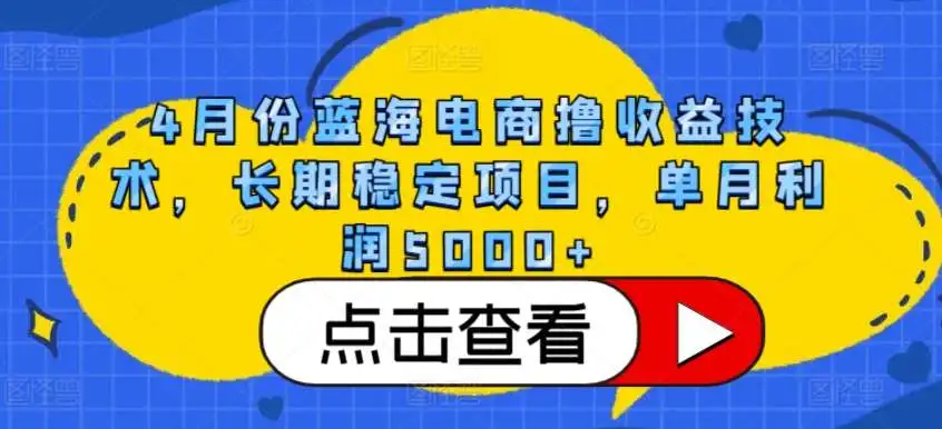 2024年4月份蓝海电商撸收益技术，长期稳定项目，单月利润5000+