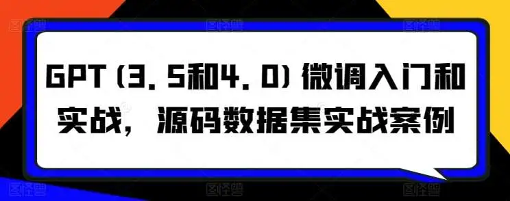 暮沉资源站：GPT(3.5和4.0)微调入门和实战，源码数据集实战案例