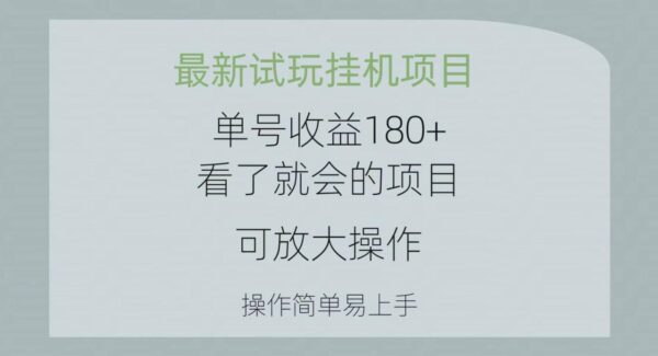 最新试玩挂机项目 单号收益180+看了就会的项目，可放大操作 操作简单易上手