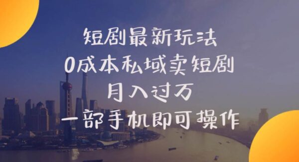 短剧最新玩法 0成本私域卖短剧 月入过万 一部手机即可操作