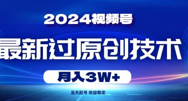 2024视频号最新过原创技术，当天起号，收益稳定，月入3W+