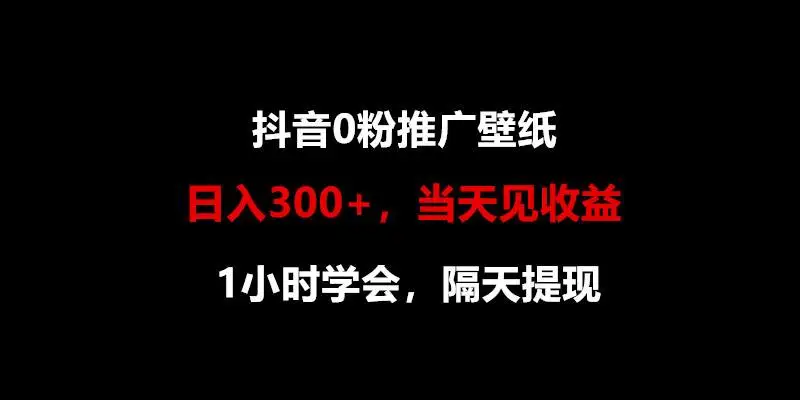 抖音0粉壁纸推广项目教程：1小时学会高播放量视频制作，隔天提现技巧