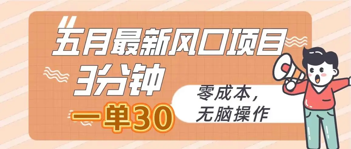 暮沉：五月最新风口项目，3分钟一单30，零成本，无脑操作