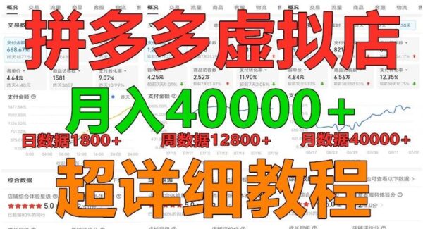 全网最详细的拼多多虚拟电商项目教程：稳定长久收益，月入40000+训练营