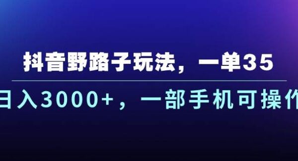 抖音野路子玩法，一单35.日入3000+，一部手机可操作