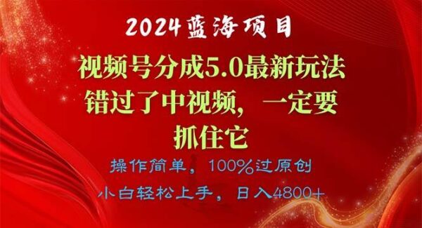 2024蓝海项目，视频号分成计划5.0最新玩法，错过了中视频，一定要抓住它