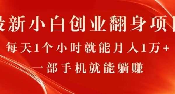 最新小白创业翻身项目，每天1个小时就能月入1万+，0门槛，一部手机就能操作