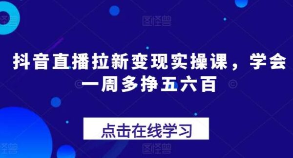 暮沉—抖音直播拉新变现项目实操教程：直播变现，抖音拉新与增利，一周增收五六百