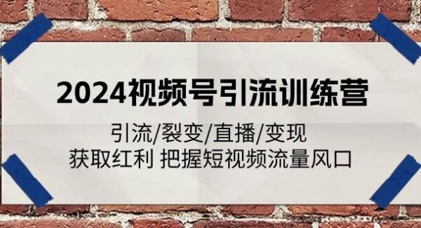 2024视频号引流训练营：掌握短视频流量红利技巧，裂变直播变现，抢占流量先机