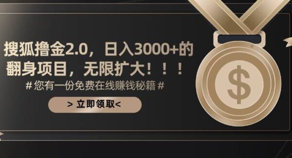 搜狐撸金2.0日入3000+，可无限扩大的翻身项目