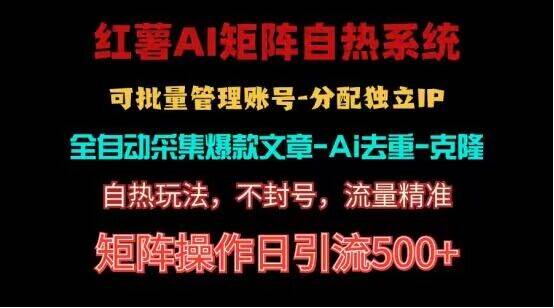 小红书矩阵自热系统：独家引流不死号，全自动克隆爆款，日引流500+