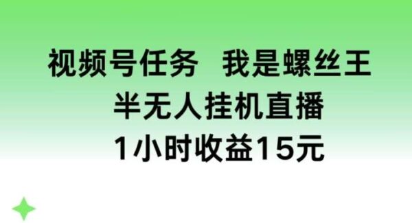 视频号任务，我是螺丝王，半无人直播挂机玩游戏1小时收益15元【揭秘】