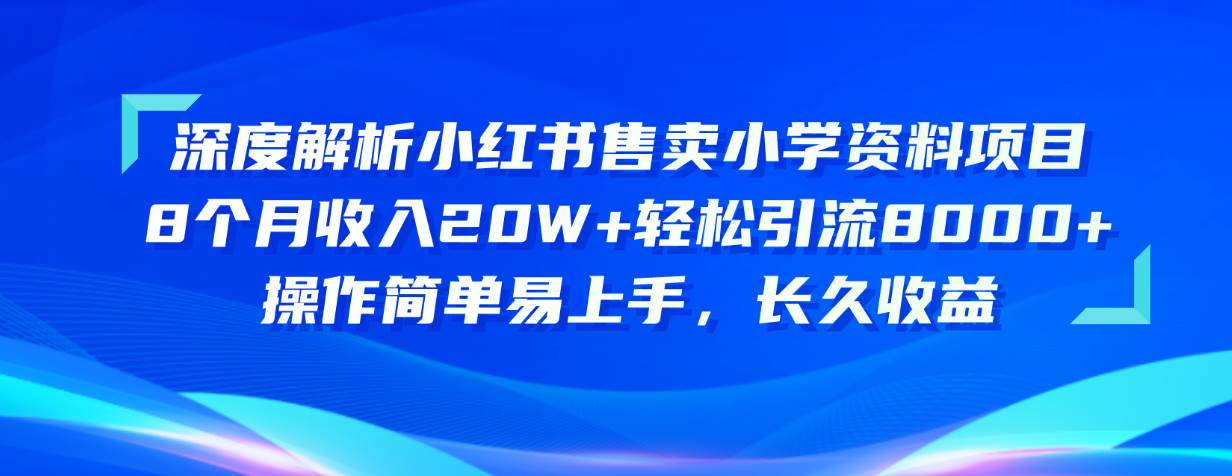 小红书售卖教辅资料项目教程：引流转化小学资料项目详解，轻松月入过万