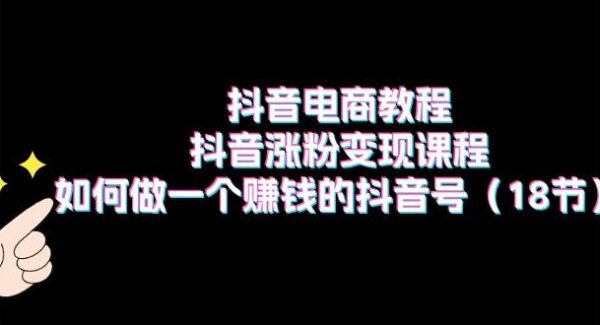 抖音电商教程：抖音涨粉变现课程，如何做一个赚钱的抖音号（18节）