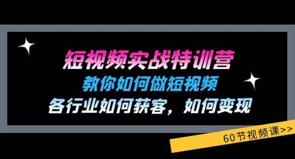 短视频实战特训营：教你如何做短视频，各行业如何获客，如何变现 (60节)