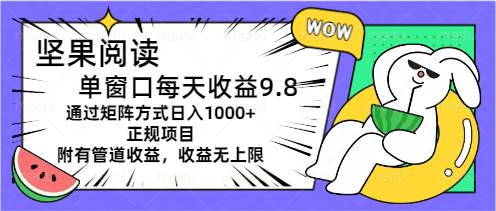 坚果阅读项目矩阵操作教程：管道收益单窗口收益翻倍技巧，日入1000+的正规项目实操