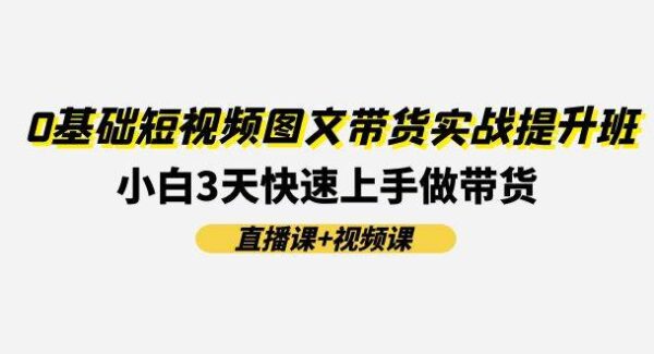 0基础短视频图文带货实战提升班(直播课+视频课)：小白3天快速上手做带货