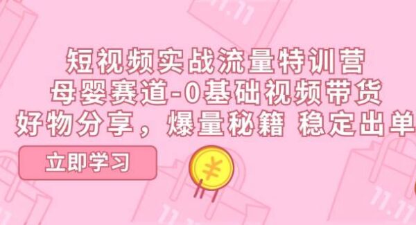 短视频实战流量特训营，母婴赛道-0基础带货，好物分享，爆量秘籍 稳定出单