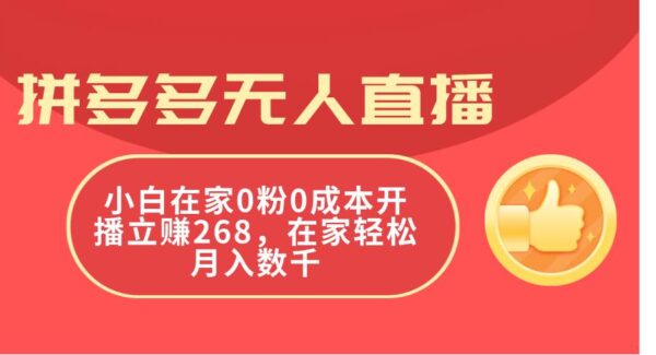 拼多多无人直播 无脑躺赚小白有手就行 不违规不封号轻松日入4位数