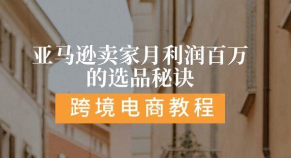 亚马逊卖家月利润百万的选品秘诀: 抓重点/高利润/大方向/大类目/选品