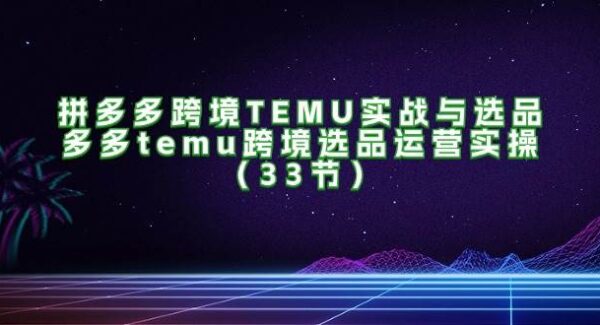 拼多多跨境TEMU实战与选品，多多temu跨境选品运营实操（33节）