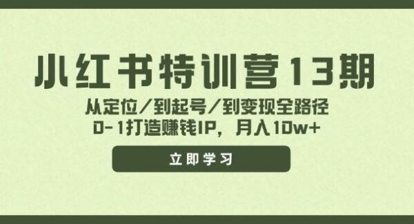 小红书特训营13期，从定位/到起号/到变现全路径，0-1打造赚钱IP，月入10w+