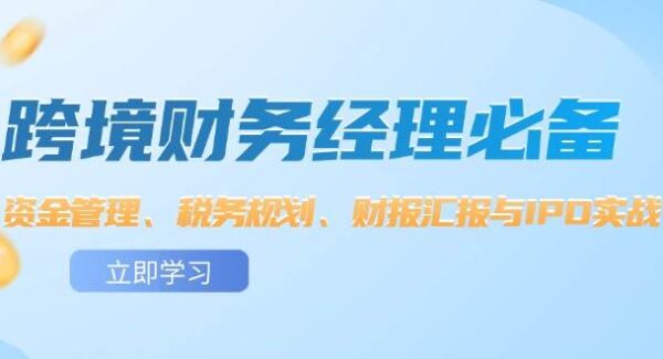 跨境 财务经理必备：资金管理、税务规划、财报汇报与IPO实战