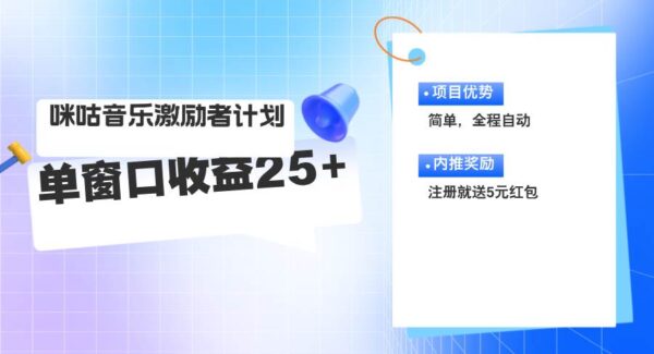 咪咕音乐激励者计划，单窗口收益20~25，可矩阵操作