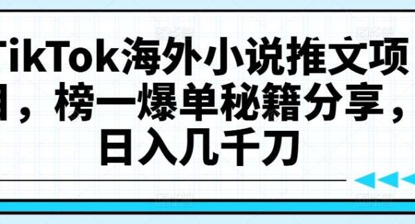 TikTok海外小说推文：海外市场日入几千美金秘籍，英文小说推广