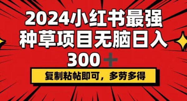 2024小红书最强种草项目，无脑日入300+，复制粘帖即可，多劳多得