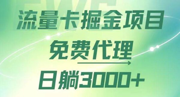 流量卡掘金代理，日躺赚3000+，变现暴力，多种推广途径