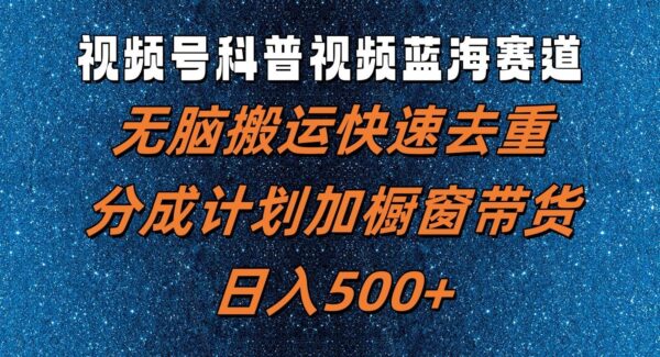 视频号科普视频蓝海赛道：素材无脑搬运，日赚500+实操技巧，快速去重变现指南