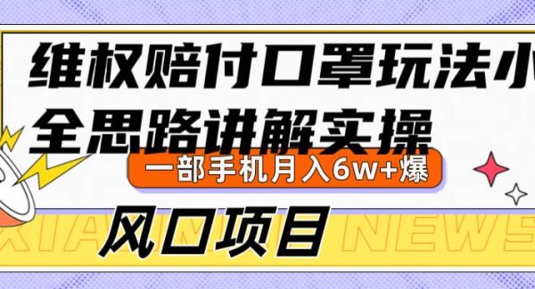 维权赔付口罩玩法，小白也能月入6w+，风口项目实操