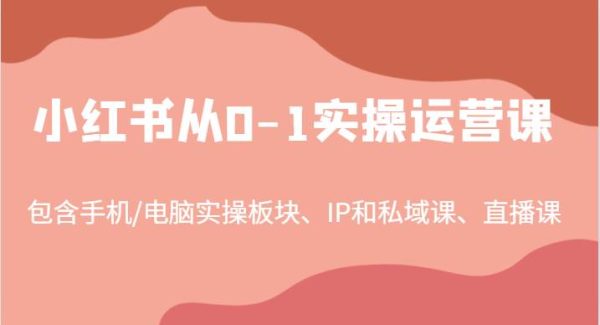 小红书从0-1实操运营课，包含手机/电脑实操板块、IP和私域课、直播课（97节）