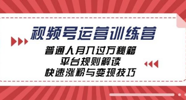 视频号运营训练营：普通人月入过万秘籍，平台规则解读，快速涨粉与变现